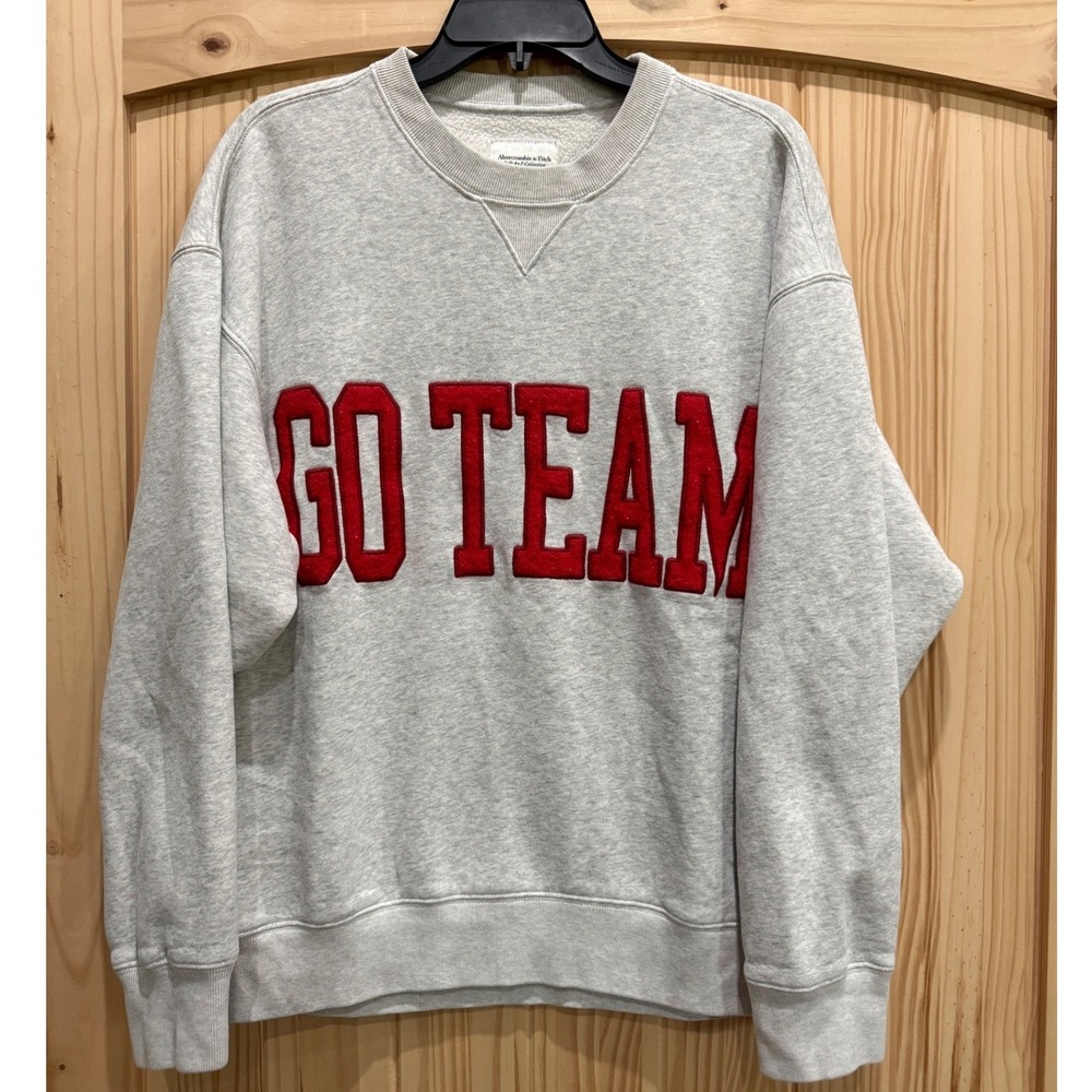 Abercrombie & Fitch Go Team Graphic Sweatshirt Heather Grey Red M